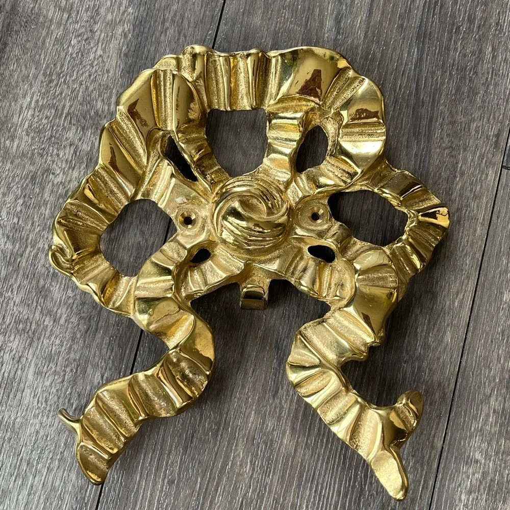 Vintage The Bombay Company Solid Brass Ribbon Bow Wall Hook Hanger